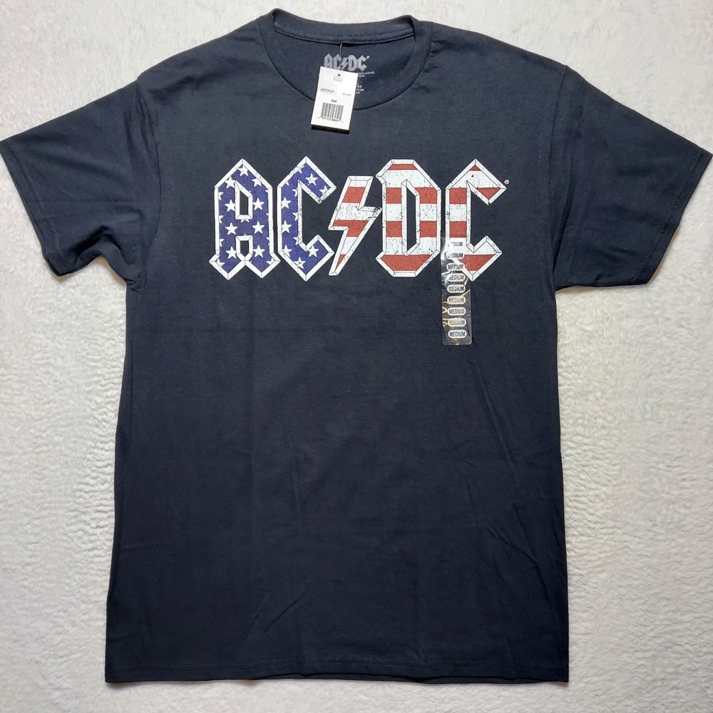 AC/DC Graphic T-Shirt Men's Medium Black Brand New 1980 US Tour Stars Stripes